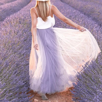 

Sexy Ladies Elegant Double Mesh Pleated Long Maxi Tulle Skirt Women Sweet Solid Beach Skirt 2019 New