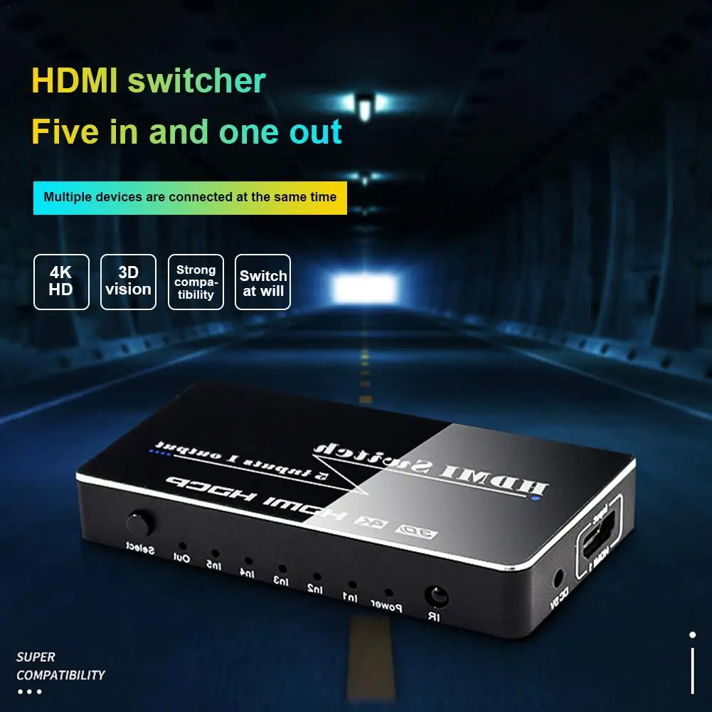

New Aluminum Shell HDMI Switcher 5X1 selector switch with remote HDMI 5 In 1 Out 4K 2 3 4 HDMI Switch Box for PS4,HDTV,DVD,STB