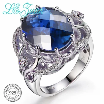 

L&zuan 9.26ct Sapphire Rings for Women 925 Sterling Silver Oval Blue Gemstone Jewelry Bridal Wedding Party Rings Zircons Jewelry