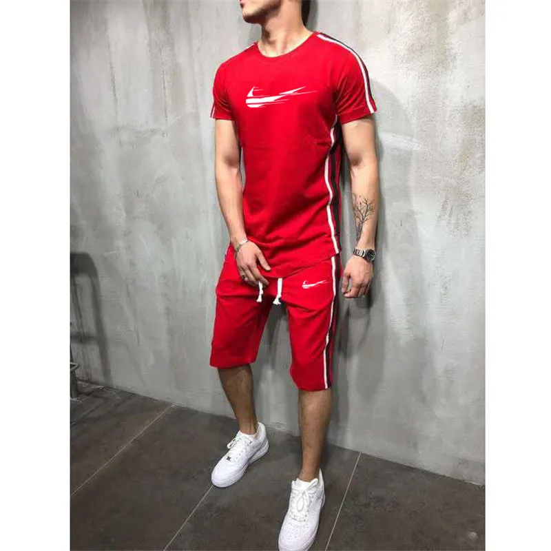 2019 Tide brand Sets Summer Men T Shirts+pants Sets Summer Hot Sale Cotton Comfortable Short Sleeve Tshirt men Casual Set Pant