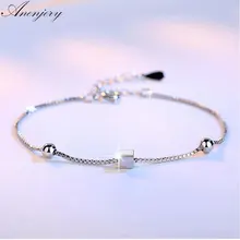 Anenjery, простые модные браслеты из стерлингового серебра 925 пробы, Квадратные браслеты со звездами и бусинами, браслеты для женщин, pulseira S-B92