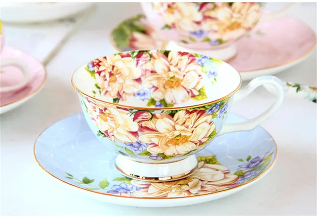 Spring Flowers with Bird Fine Porcelain Latte Cup and Saucer, Set of 1 (1 Cup with 1 Saucer)