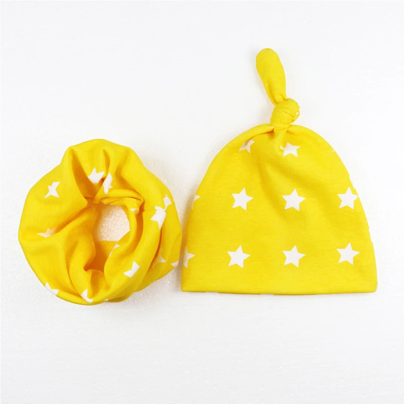 Хлопок детские шапки для мальчиков детские футболки с рисунком из мультфильма; шапочка для новорожденного ручной Кепки шляпка для девочки детский шарф воротник Детские шапки Детская шапочка Шапки - Цвет: yellow star