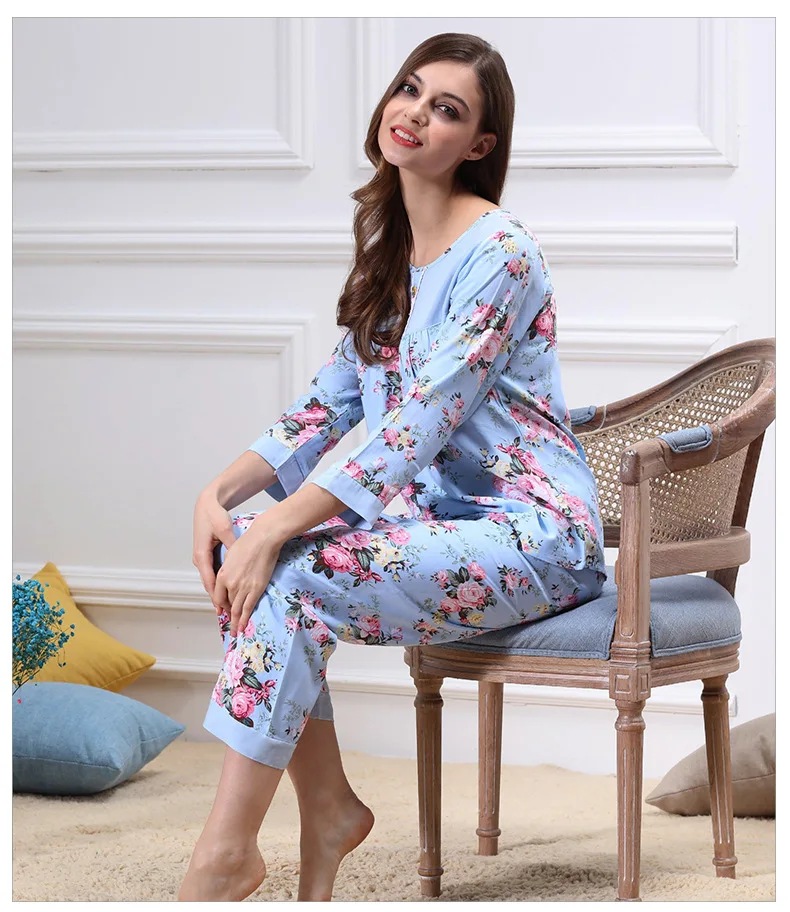 Buy Women Lovely Flower Printing Cotton Pajamas Spring