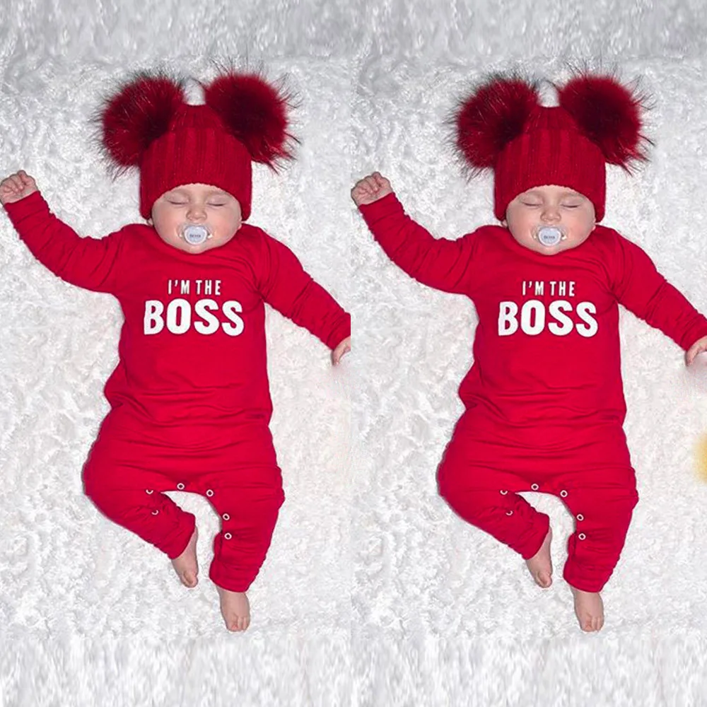 

I am Boss Baby Winter Baby Rompers Newborn Infant Baby Boy Long Sleeve Letter Print Romper Jumpsuit Clothes Outfits