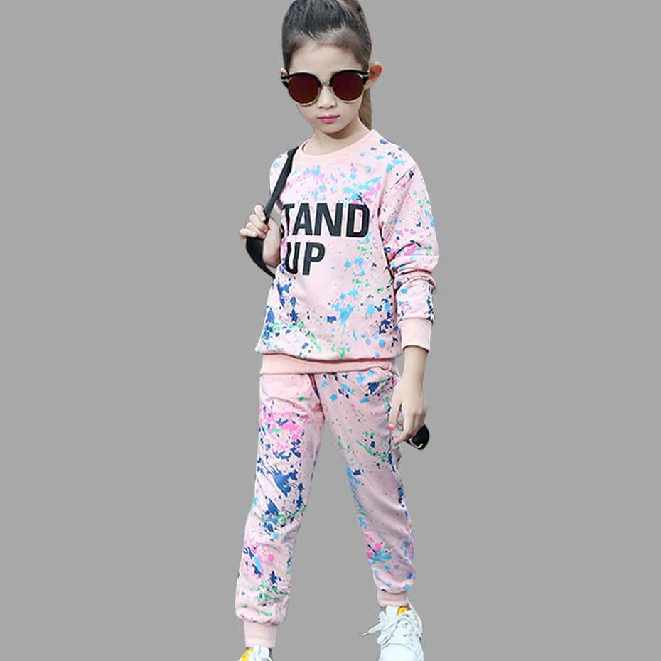 

Girls Clothing Sets Spring Autumn Girls Sport Suit Cotton Graffiti Long Sleeve Sweatshirt + Pants Kids 2PCS/ set 6 8 10 12 Year