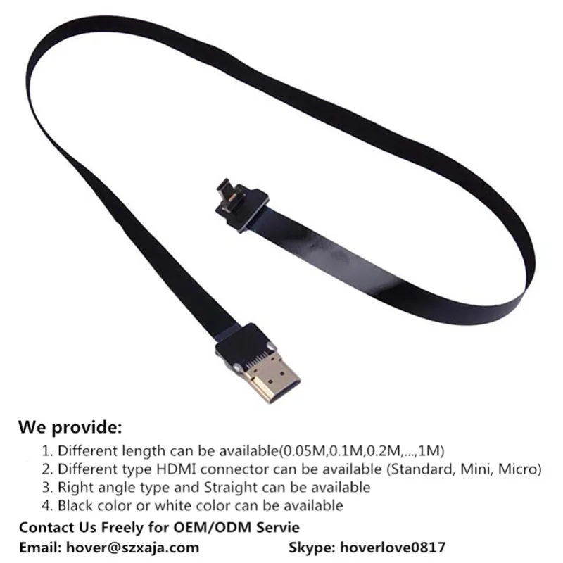 10 pcs/lot Ultra Thin HDMI Cable Micro to HDMI Mini Right Angle Flat