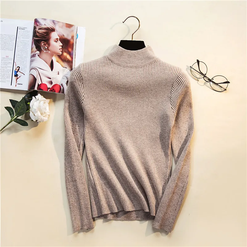 Winter Warm Basic Long Sleeve Lady's Sweater Turtleneck Pullover Knit Sweaters For Women Jumper Pull Femme Green Female Sweaters - Цвет: Хаки