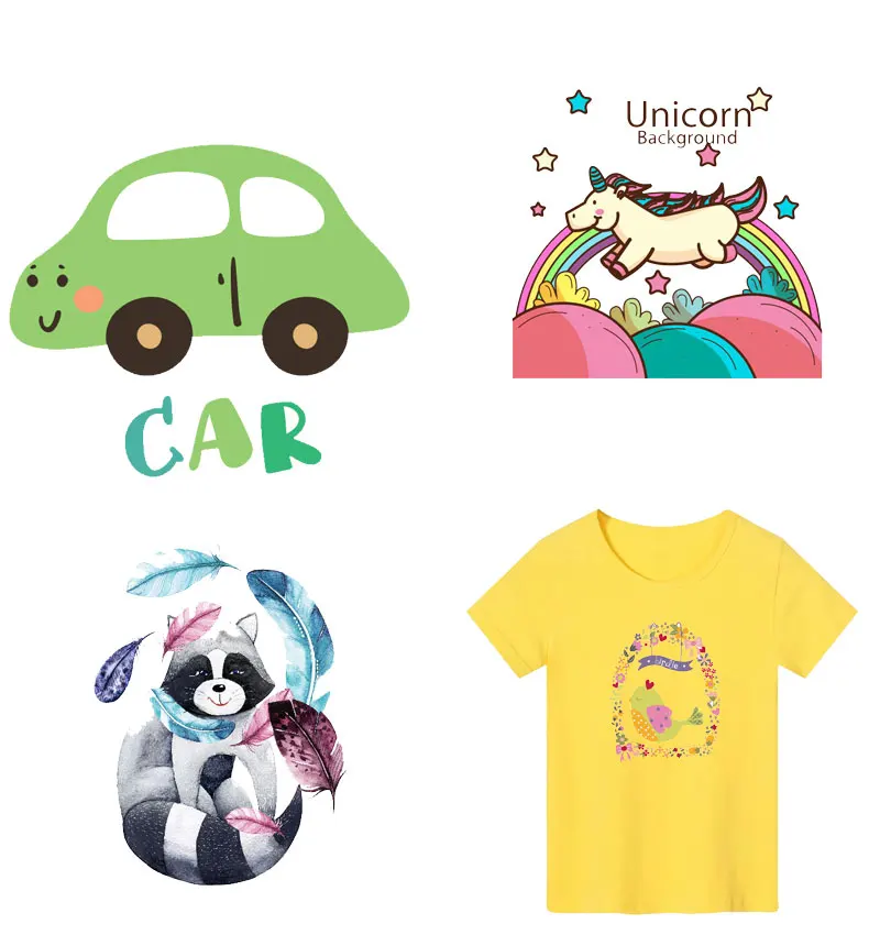 

Cute Animals Dog Cat Kids Patch for Clothing Sticker Decor Heat Transfer Stickers Badges Unicorn Patches DIY T-shirt print PVC
