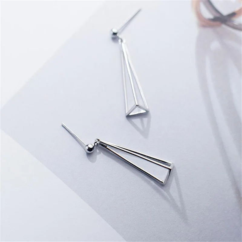 Popular Women's Personality Simple Triangle Bracket Dangle Earrings 925 Silver Hot Pretty Fashion Jewelry G0865 - Окраска металла: Silver