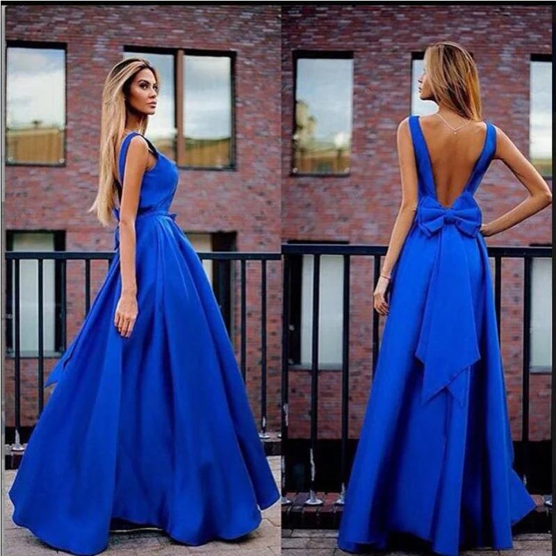 

Elegant Royal Blue Long Prom Dresses 2019 Sashes Bow Vestidos De Formatura Evening Gowns Backless Party Dress Cheap Clothe China
