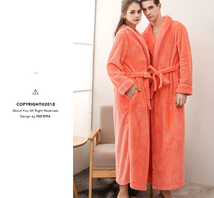 Winter Male Femlae Bathrobe Flannel Thick Robe Long Sleeve Soft Warm Bathrobe Men Women Home Wear Gown Robes Dressing Gown 6 (2)