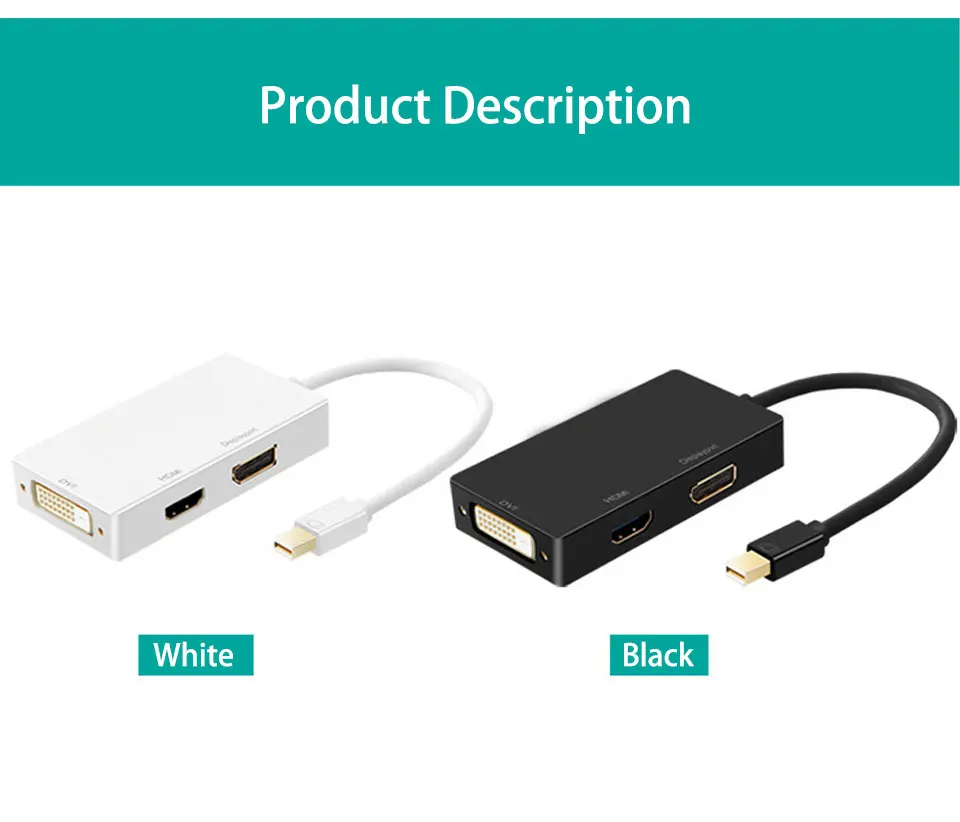 New Arrivals Mini DP to HDMIDVIVGA 4K2K three-in-one adapter Converter Cable For Apple MacBook Air Pro to hdmi vga dvi  (2)