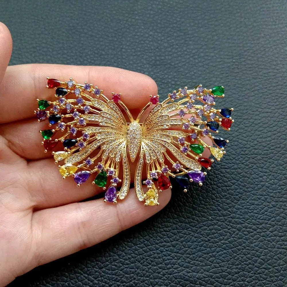 1 шт 38x60 мм позолоченный многоцветный цирконий микро Бабочка Брошь