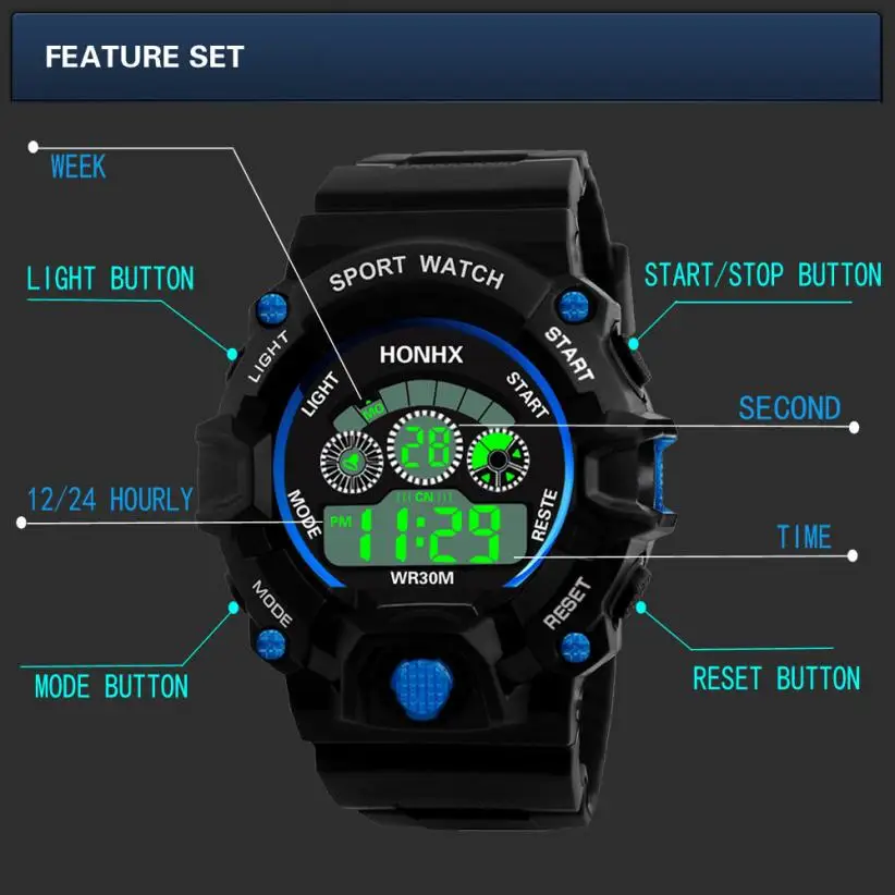 Honhx роскошный спортивные часы водонепроницаемые 100 м уличные цифровые военные часы армейские светодиодный наручные часы Reloj Hombre Montre Homme