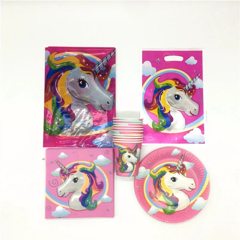 

51pcs\lot Theme Unicorn Gift Bags Tablecloth Decoration Napkins Happy Birthday Party Cups Baby Shower Crown Plates Supplies