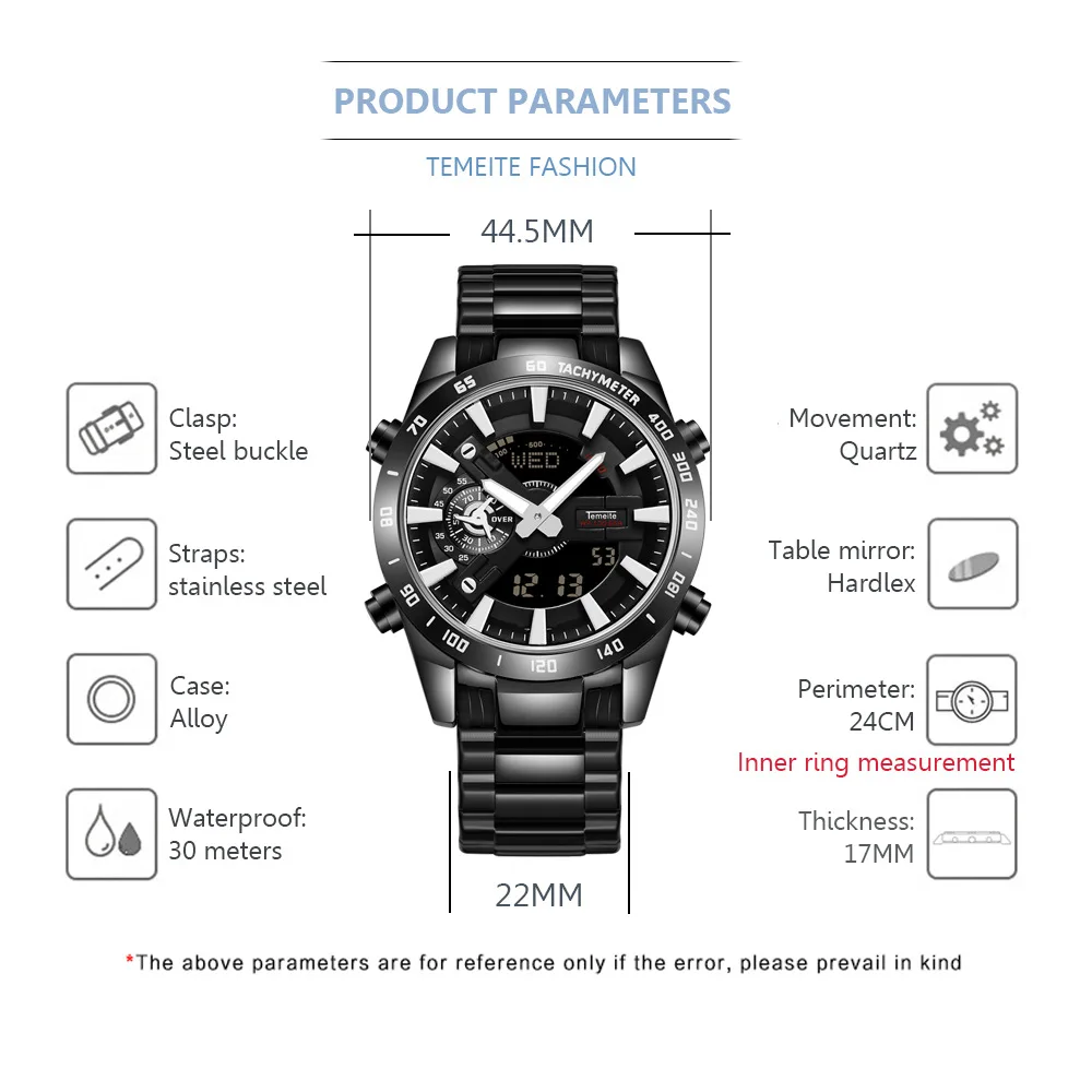 TEMEITE, двойной дисплей, Лидирующий бренд, мужские кварцевые цифровые часы, роскошные модные часы, светодиодный, мужские часы с датой, наручные часы, Relogio