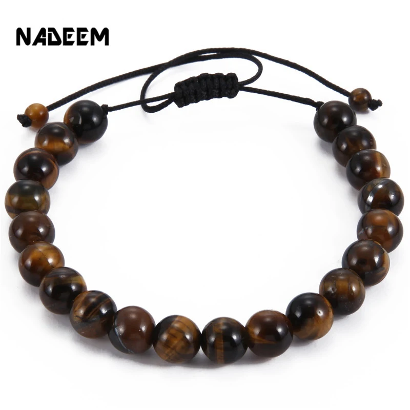 

Drop Shipping Fashion Men Tiger Eye Agate Stone Bead Handmade Macrame Braided Weave Adjustable Bracelet Jewelry For Girl Gift