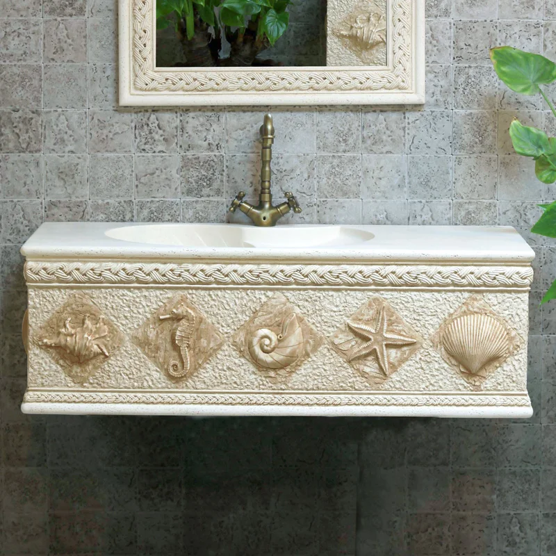 

Luxury european-style carve patterns or designs on woodwork lavabo. Art sanitary ware of the basin that wash a face.