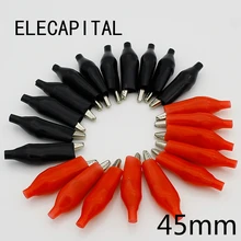 20 unids/lote 45MM Clip de cocodrilo de Metal G98 pinza eléctrica de cocodrilo para prueba medidor de sonda negro y rojo con Bota de plástico