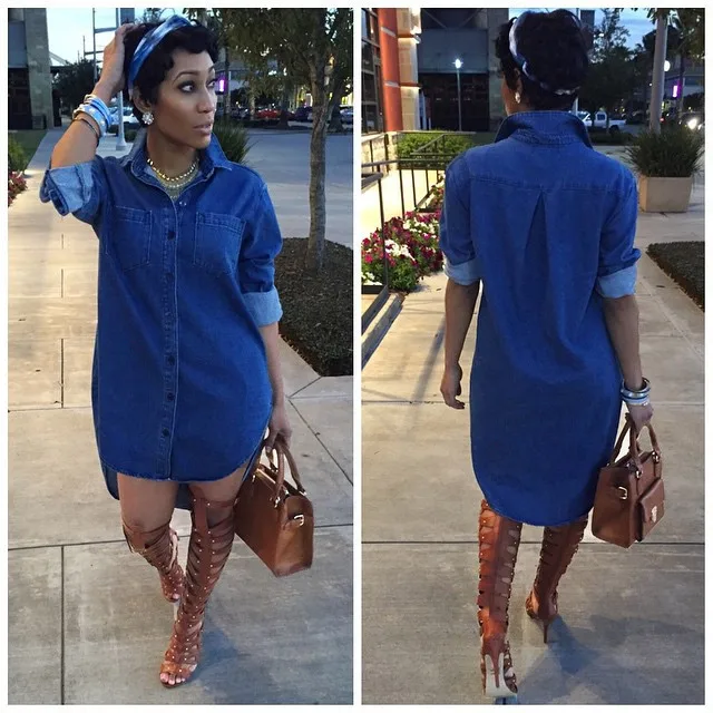 women's long sleeve denim shirt dress