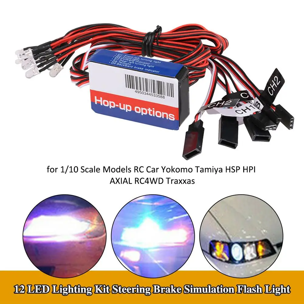 

12 LED Lighting Kit Steering Brake Simulation Flash Light for 1/10 Scale Models RC Car Yokomo Tamiya HSP HPI AXIAL RC4WD Traxxas