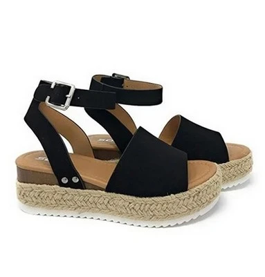 JIANBUDAN/Женская обувь на танкетке; босоножки на высоком каблуке; Летняя обувь; женские босоножки на платформе с открытым носком; большие размеры 35-43 - Цвет: Черный