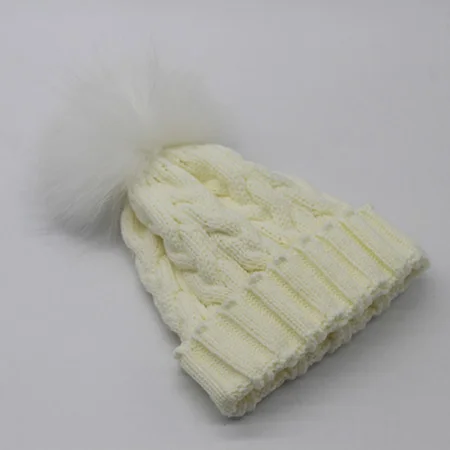 cream Новая детская шапочка детская вязаная шапка с помпоном из натурального меха шапочки с помпоном - Цвет: cream