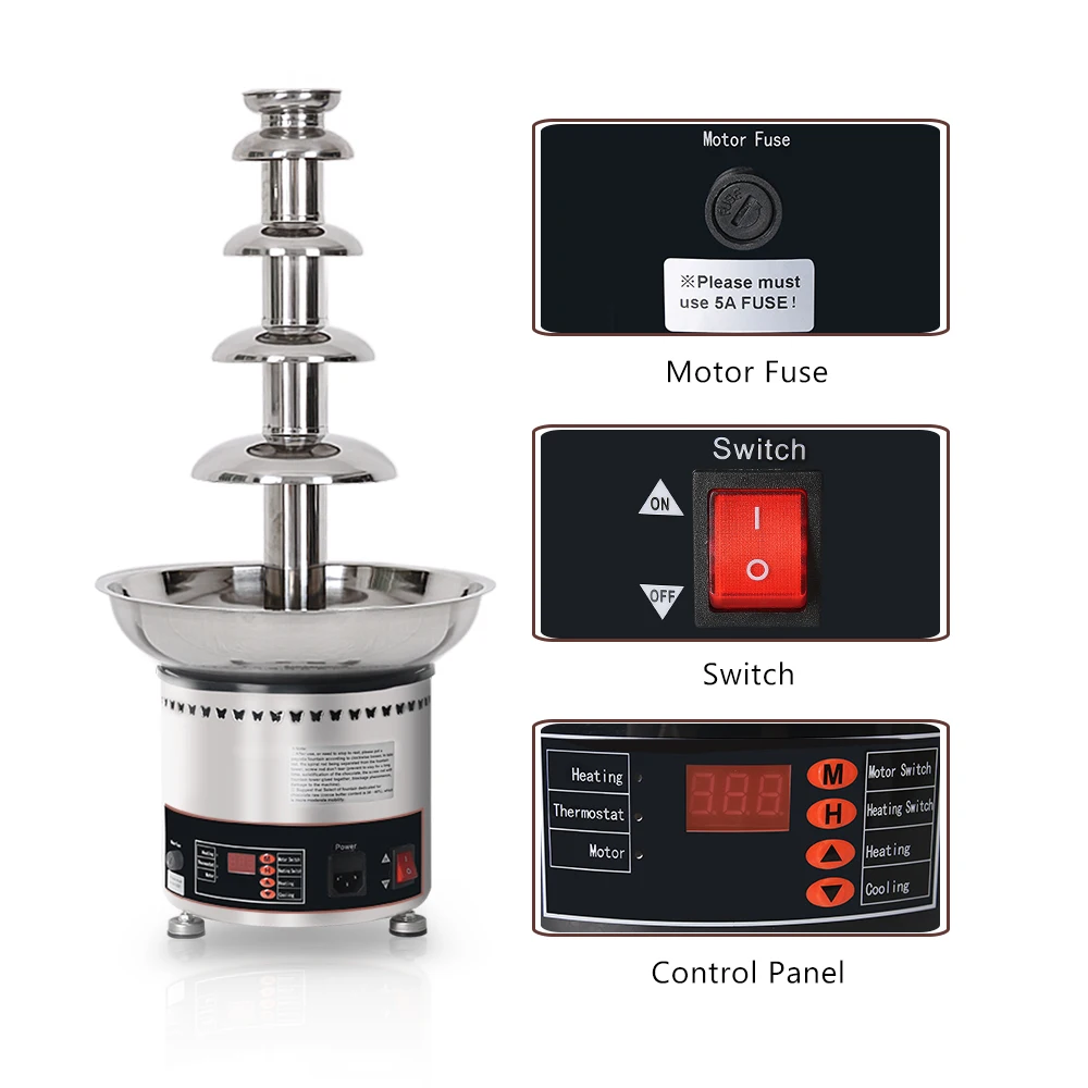 Chocolate Fountain Creative 4 Tiers Stainless Chocolate Tempering Machine 110V-240V Fondue Machine Cafetera Commercial Party Use