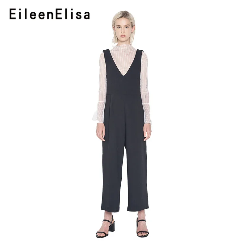 Eileen Elisa Элегантный Комбинезоны для женщин для 2018 длинные брюки девочек широкие брюки комбинезон
