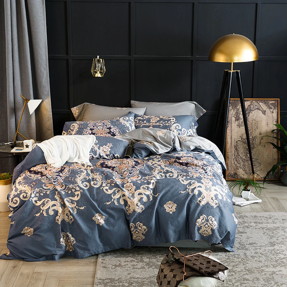

2018 Grey Blue Bohemian Paisley Duvet Cover Set Soft Egyptian Cotton Bedding Set Queen King Bedlinens Sheet Pillowcases
