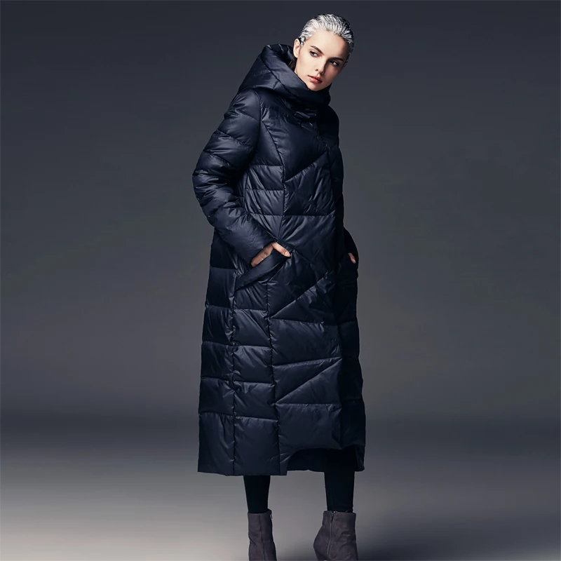 Женская зимняя Стеганая пуховая куртка, длинное пуховое пальто, Женская легкая пуховая теплая куртка, пальто, большие размеры, воротник-стойка, AS105