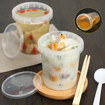 

10pcs High quality transparent creative disposable soup cup 520ml takeaway packaging cups porridge dessert noodle bowl with lid