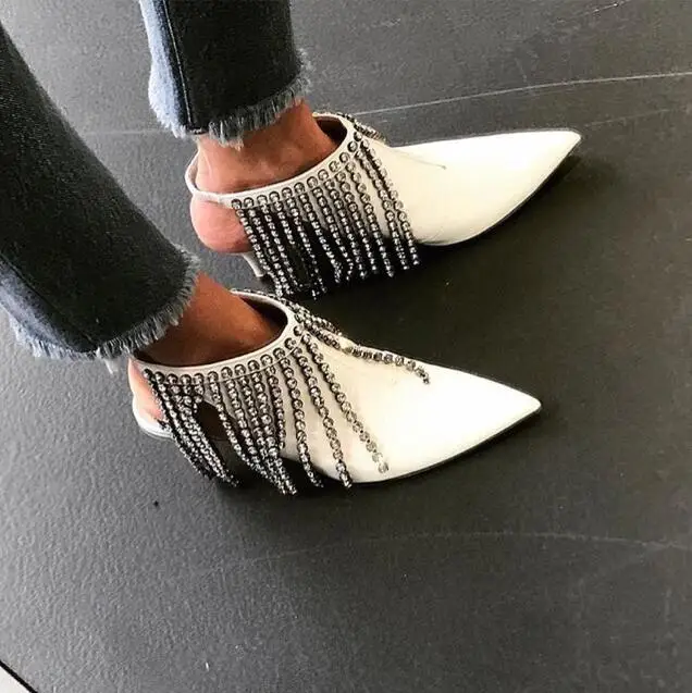 

Super Hot Women Patent Leather Ankle Boots Luxury Crystal Fringe Ladies Slingback High Heel Boots Sexy Pointy Toe Elastic Band