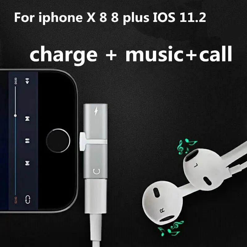 2in1 аудио адаптер для iphone X 8 плюс IOS 11 2 двойной разъем наушников Наушники