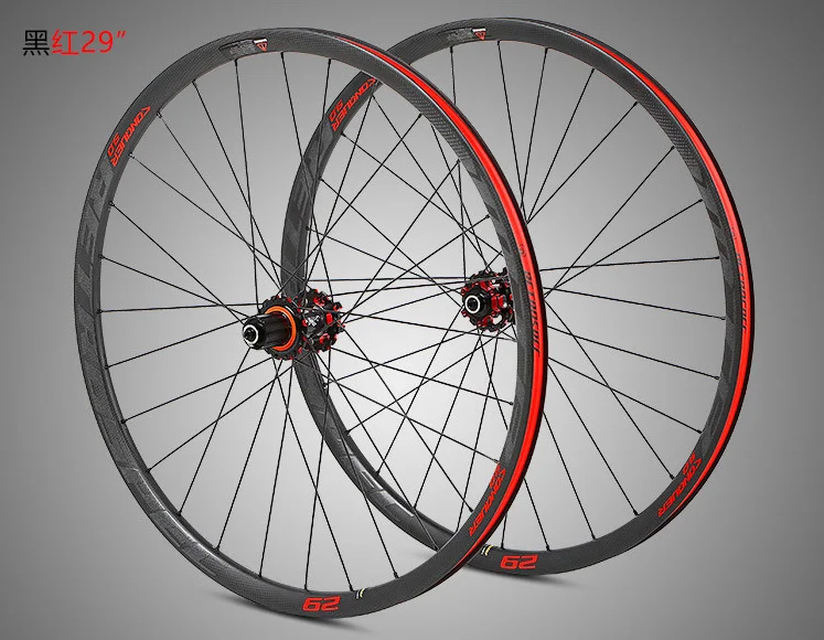 M920 Сверхлегкий углеродное волокно обода XC колеса BMX колесо горного велосипеда 27,5/29 inch колесной быстросъемные ведро вал только 1630 г - Цвет: 29 black red