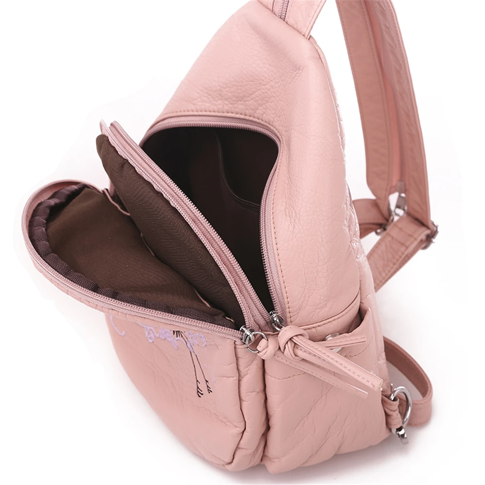 Мода 2-в-1 Для женщин рюкзак леди нагрудная сумка с женские зимние домашние тапочки с милыми кроличьими вышивкой; повседневная обувь на мягкой из искусственной кожи Большой Ёмкость китайский Стиль Mochila