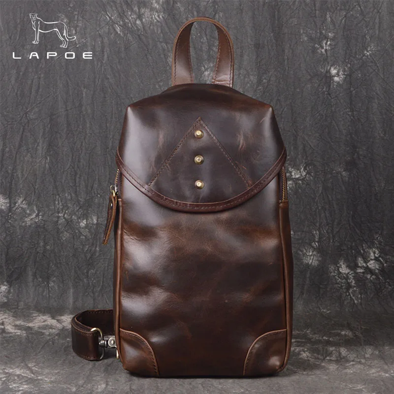 

LAPOE Men Messenger Bags Leather Chest Pack Casual Men's Travel Shoulder Bag Bag Crossbody Sacoche Homme