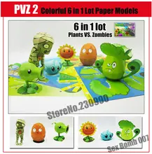 Juego «Plants vs Zombies» 5 plantas + 1 Zombie 3D Modelos de Kits Para Los Niños de Los Adultos Personaje de Dibujos Animados De Papel Modelo de Papel Juguetes De Hobby