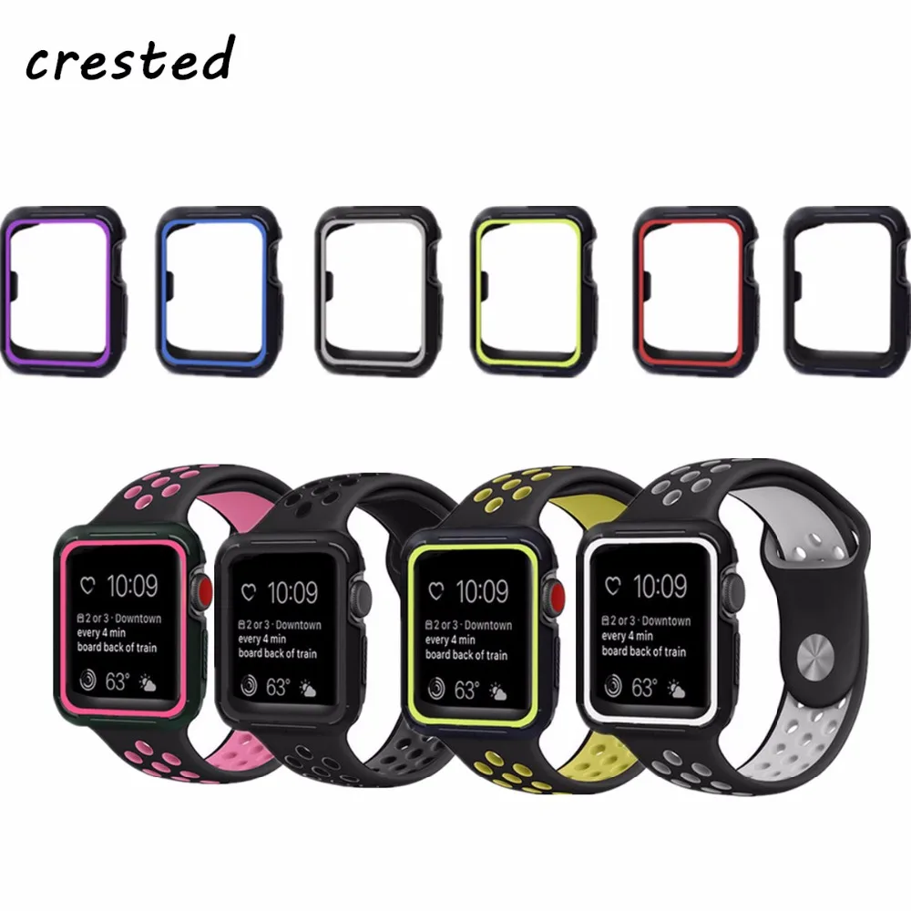 

CRESTED silicone protective case for apple watch 3 42mm 38mm for iwatch sreise 3/2/1 rubber case for apple watch nike case
