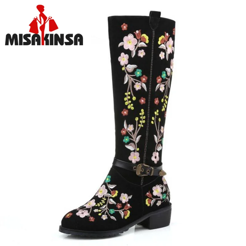 

FITWEE Size 33-46 Women Real Leather High Heel Boots Embroidery Zipper Half Short Boot Warm Fur Shoe Winter Woman Footwear