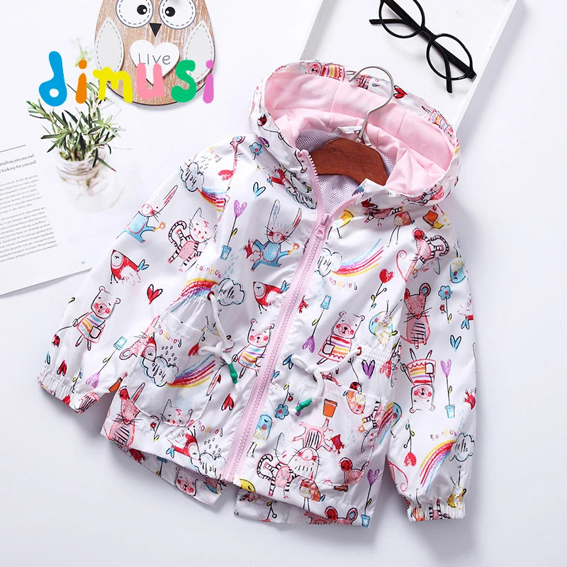  DIMUSI Spring Autumn Girls Bomber Jackets Fashion Baby Girls Cartoon Hooded Coats Outwear Windbreak