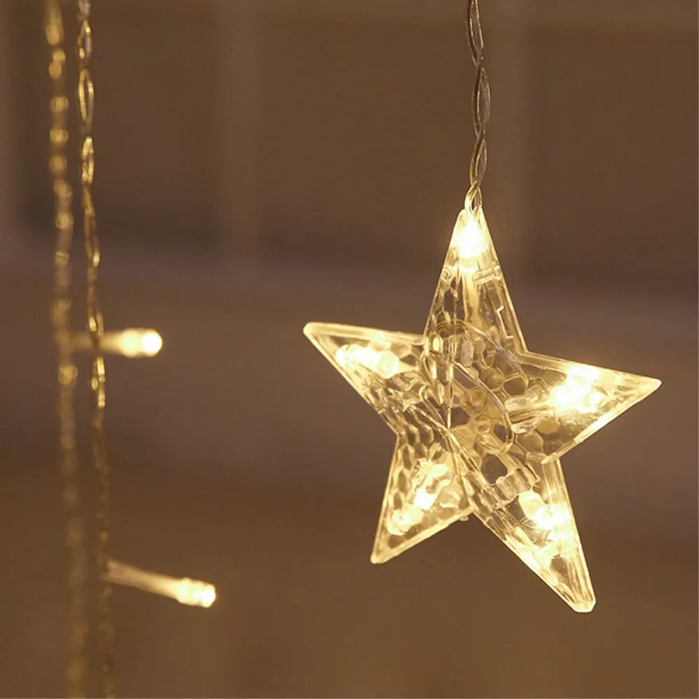 3.5M Romantic Holiday Lights Star Moon Led Curtain String Light Warm EU220V Xmas Christmas Garland Light For Wedding Party Decor 3.5M Romantic Holiday Lights Star Moon Led Curtain String Light Warm EU220V Xmas Christmas Garland Light For Wedding Party Decor