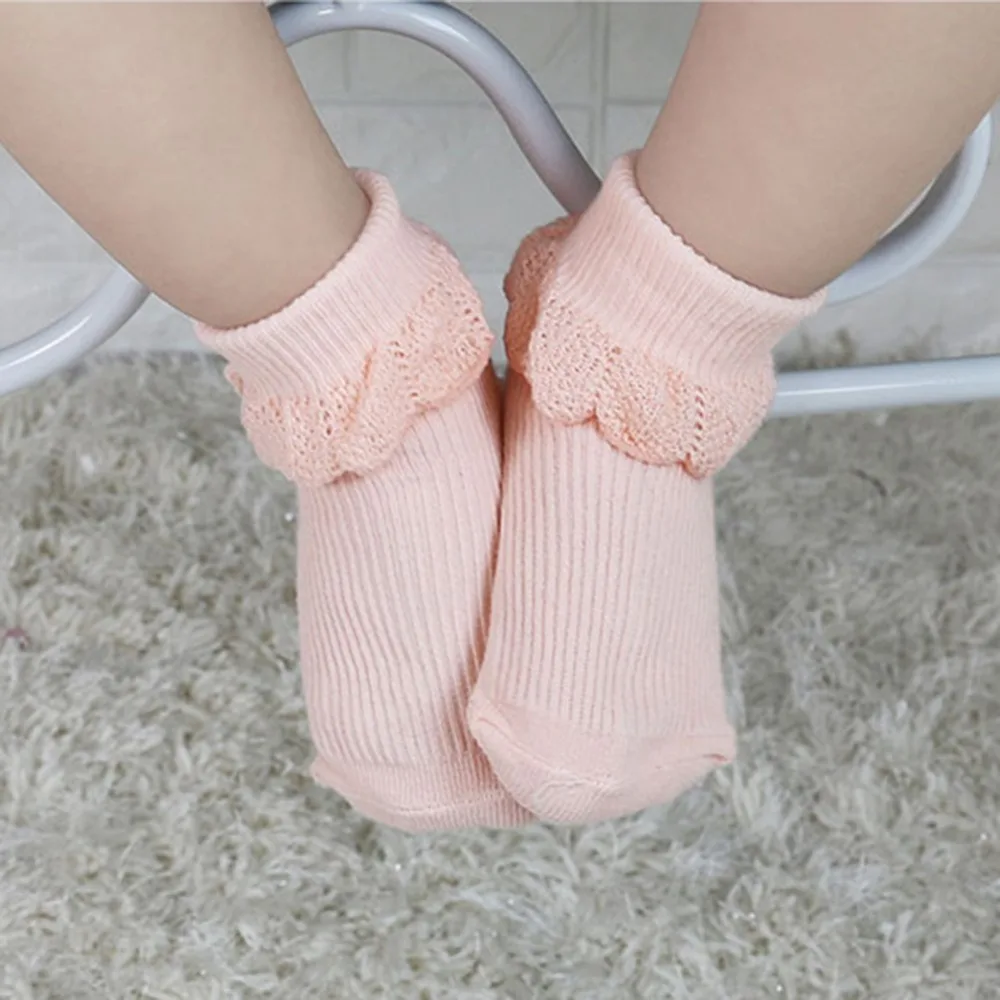 Baby Girl Socks Toddler Solid Above Ankle Turn Down Ruffle Cotton