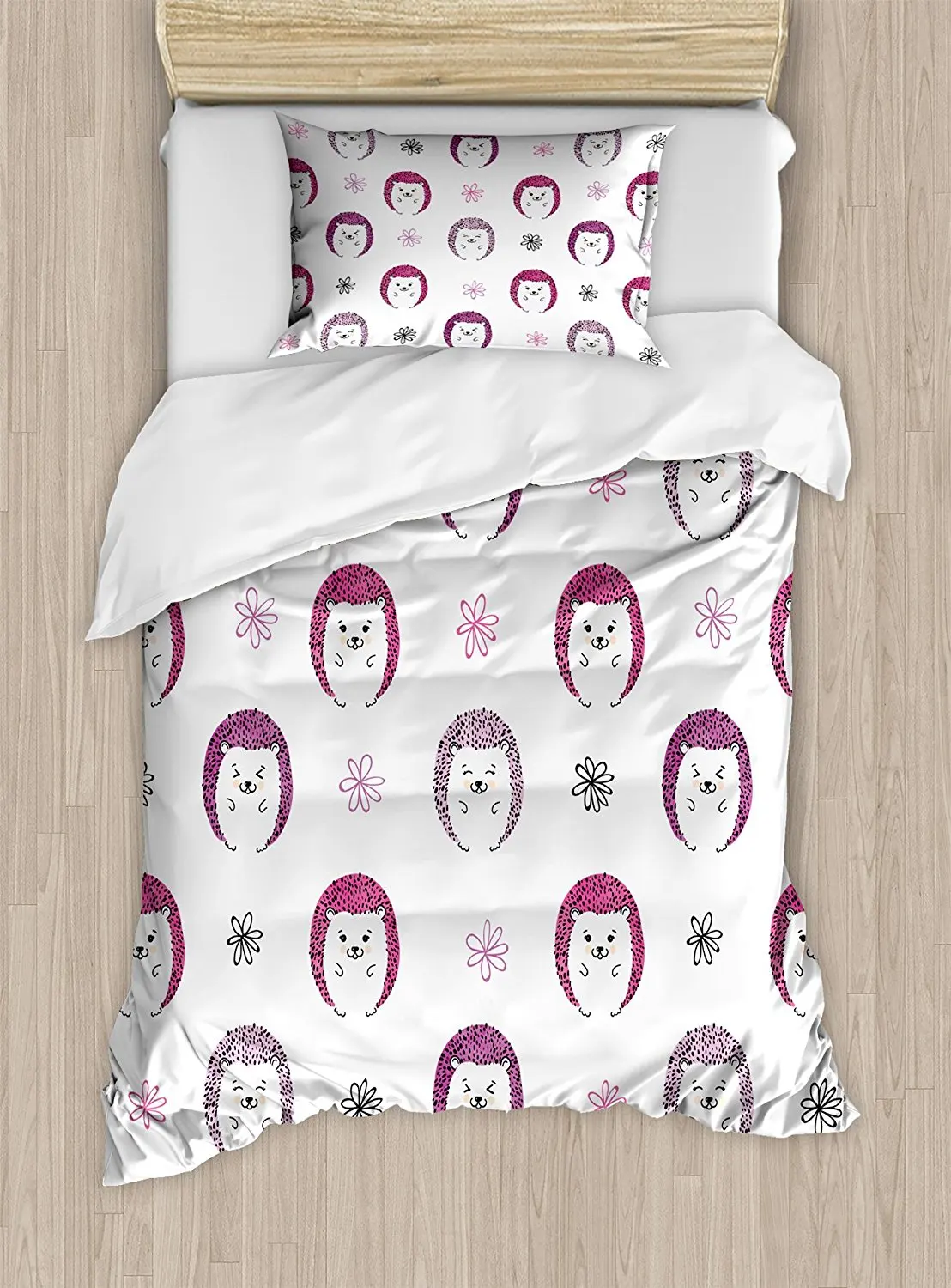 Hedgehog Duvet Cover Set Colorful Spiky Animals With Cute Faces Hedgehog Duvet Cover Set Colorful Spiky Animals With Cute Faces Doodle Flowers Cartoon Style Decorative 4 Piece Bedding In Sets From Home