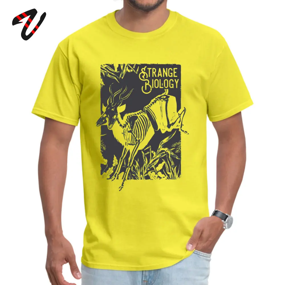Strange Biology Antelope Skeleton T-Shirt Cute Short Sleeve Europe 100% Cotton Round Collar Mens Tops Tees Tops Shirt Autumn Strange Biology Antelope Skeleton -11432 yellow