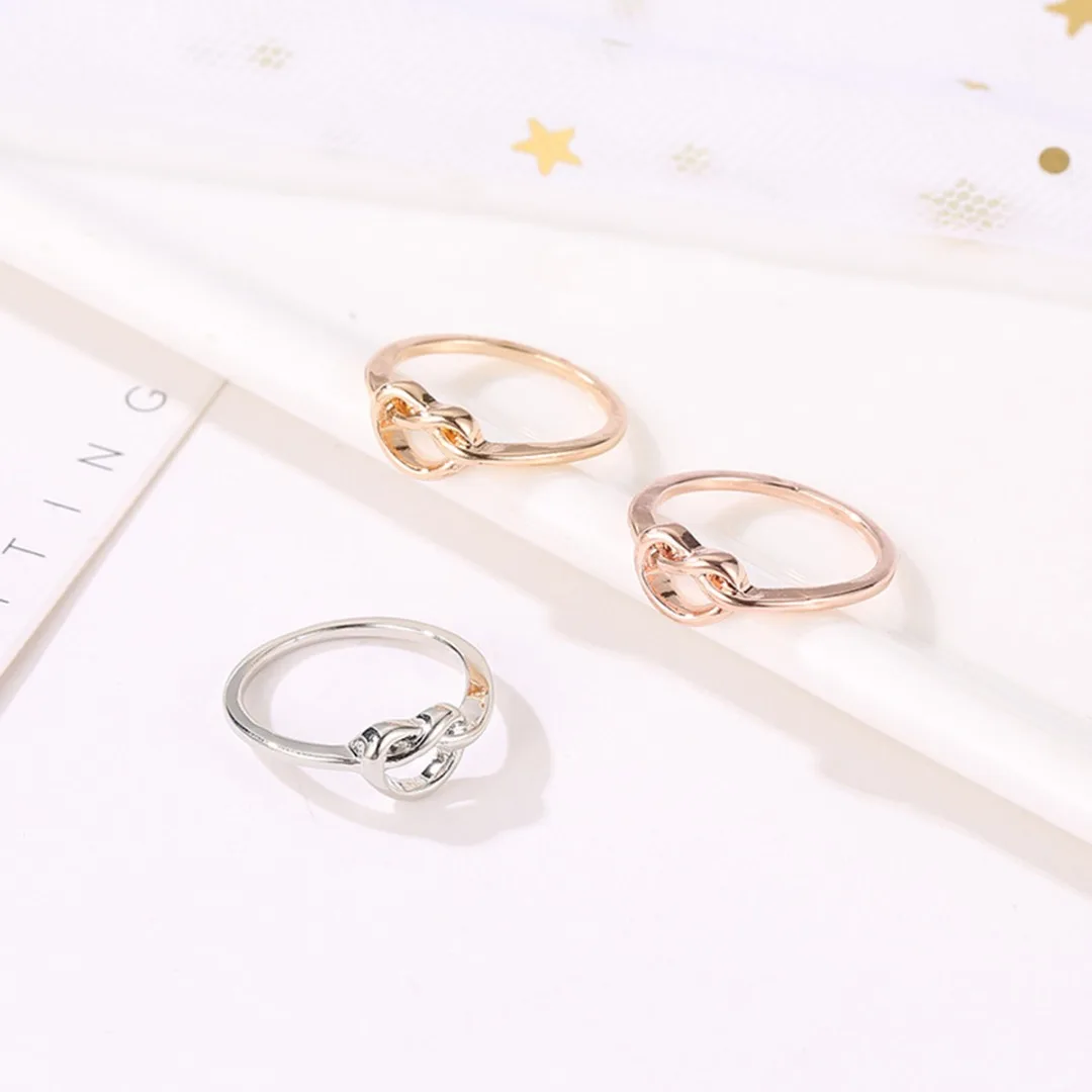 Simple Heart Knot Ring Gold Silver Rose Gold Love Engagement Rings For Women Promise Knuckle Ring Jewelry Birthday Gift
