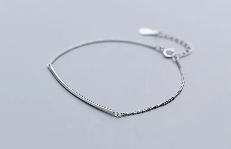 1PC real. 925 Sterling silver Fine Jewelry Straight lucky Bar Anklet Bracelet women's GTLS880