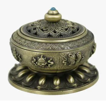 

Auspicious Eight Treasure Lotus Zinc-copper Alloy Incense Burner Censer Home Office Craft Decor Gift