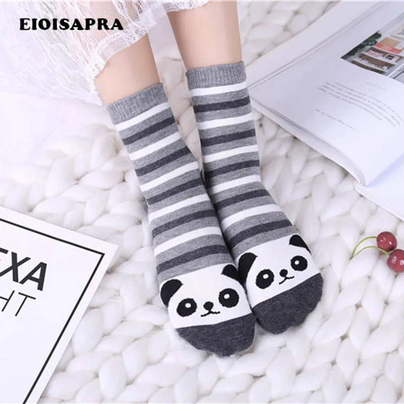 [EIOISAPRA] забавные носки в полоску с героями мультфильмов; женские носки с милой пандой/кроликом в Корейском стиле; кавайные носки с животными; женские носки; Calcetines Mujer